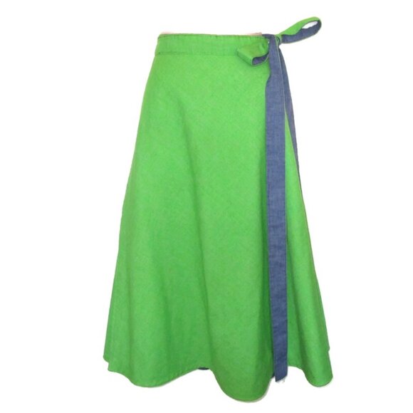 1970s vintage reversible denim green midi wrap skirt size medium - Picture 4 of 7